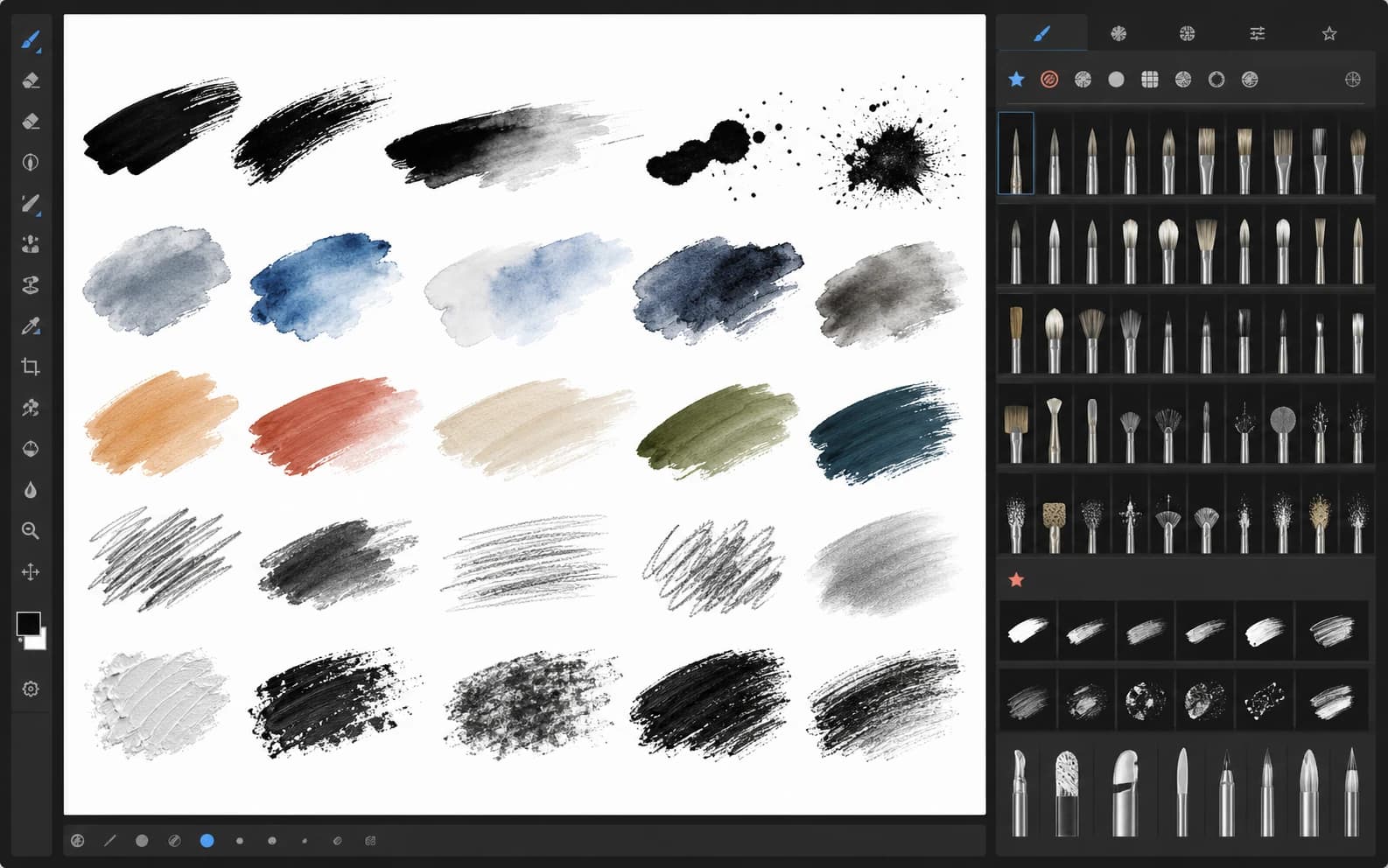 Velika concept for a built-in library of ink, paint, pencil, and texture brushes