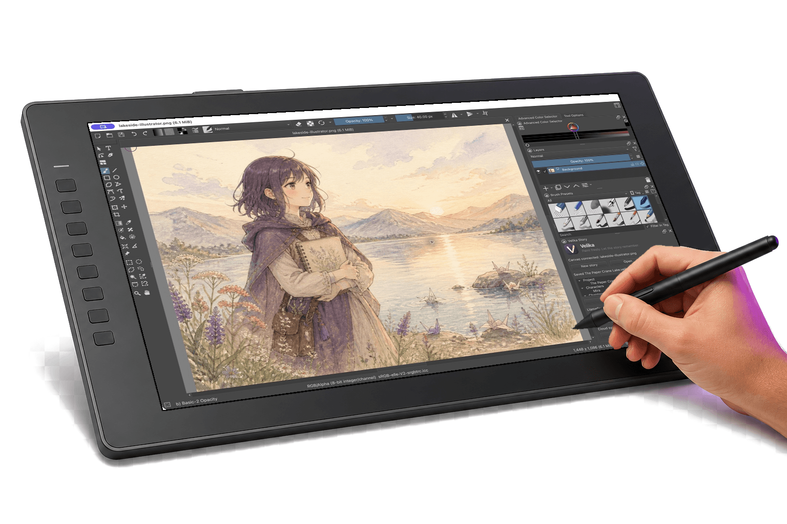 Velika running on a Mac-connected professional pen display